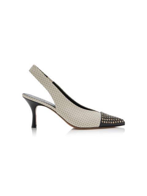 Chloé Alba Two-Tone Studded Leather Slingback Pumps white
