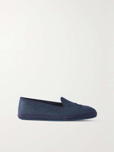 Loro Piana Venice embroidered cashmere-blend flannel slippers