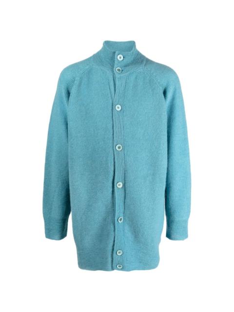 high-neck wool-blend cardigan