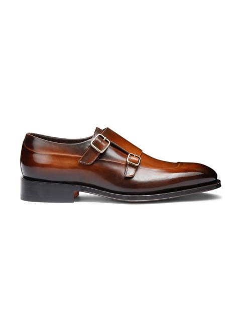 Men's dark brown leather double-buckle shoe