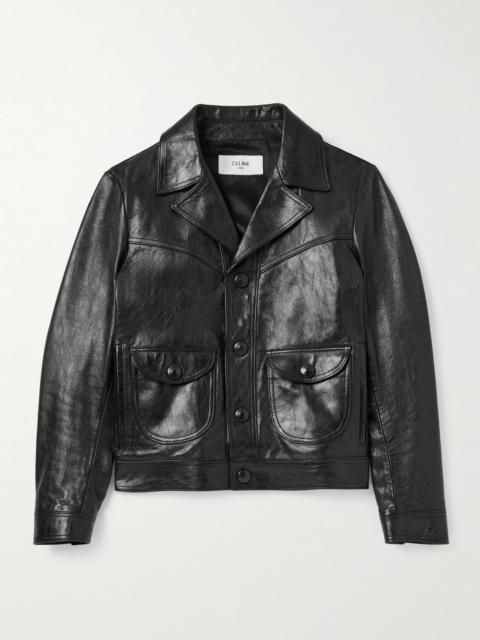 CELINE Droit Waxed Textured-Leather Jacket Black