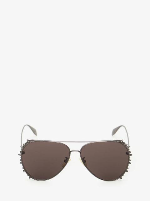 Alexander McQueen Punk Stud Pilot Sunglasses in Ruthenium