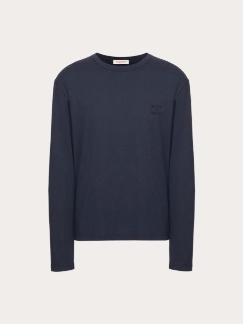 Valentino LONG-SLEEVE COTTON T-SHIRT WITH VLOGO SIGNATURE PATCH