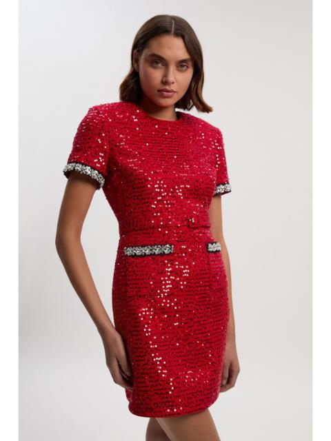 KAREN MILLEN Tailored Sequin Tweed Embellished Mini Dress
