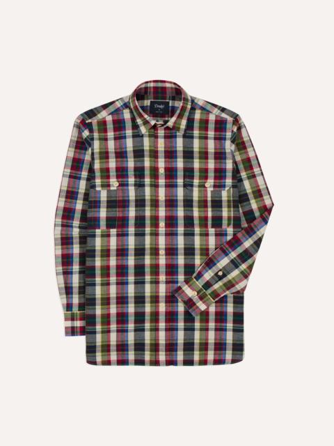 Drake's Navy and Red Check Cotton-Linen Two-Pocket Work Shirt