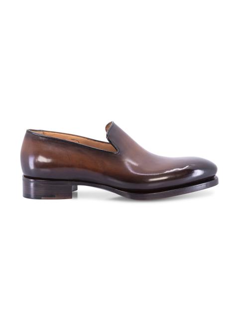 Santoni Men’s polished  brown leather Uniqua loafer