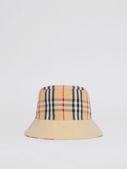 Burberry Reversible Logo Print Cotton Gabardine Bucket Hat