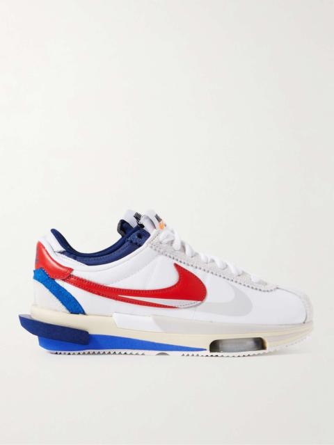 + Sacai Zoom Cortez Mesh, Leather and Suede Sneakers