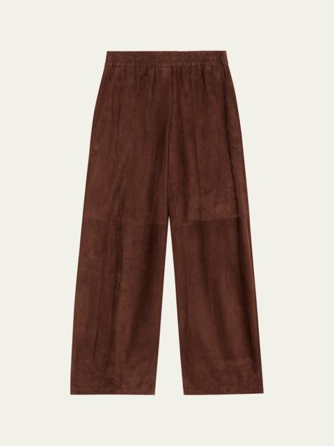 Brunello Cucinelli Suede Wide-Leg Pull-On Pants