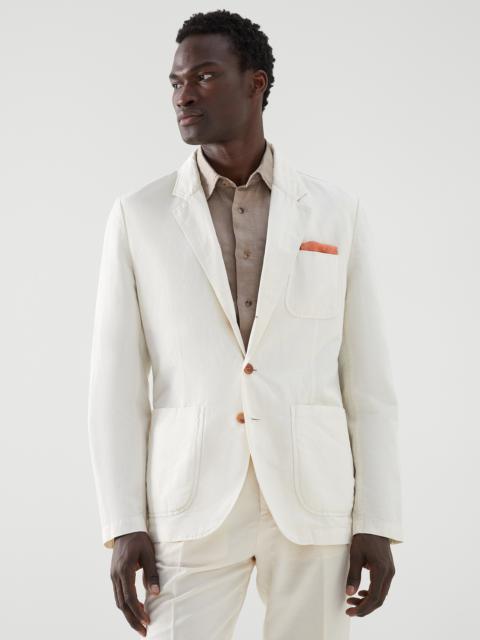 Garment-dyed blazer-style outerwear jacket in twisted linen and cotton gabardine