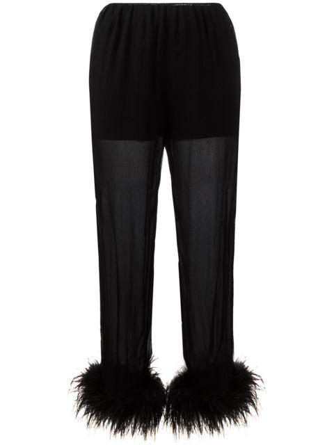 Prada sheer effect trousers with Ostrich feather cuffed ankles