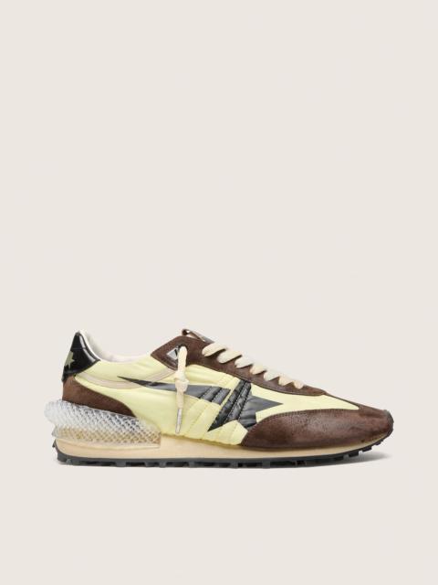 Golden Goose Women’s Marathon in lime-green nylon with black star and brown suede inserts