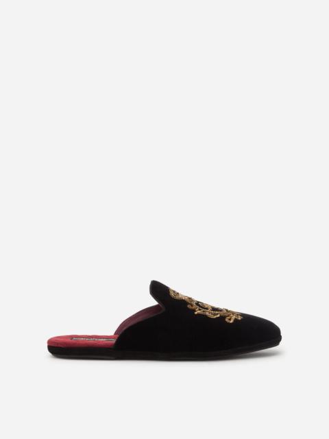 Dolce & Gabbana Velvet open-back slippers with coat of arms embroidery