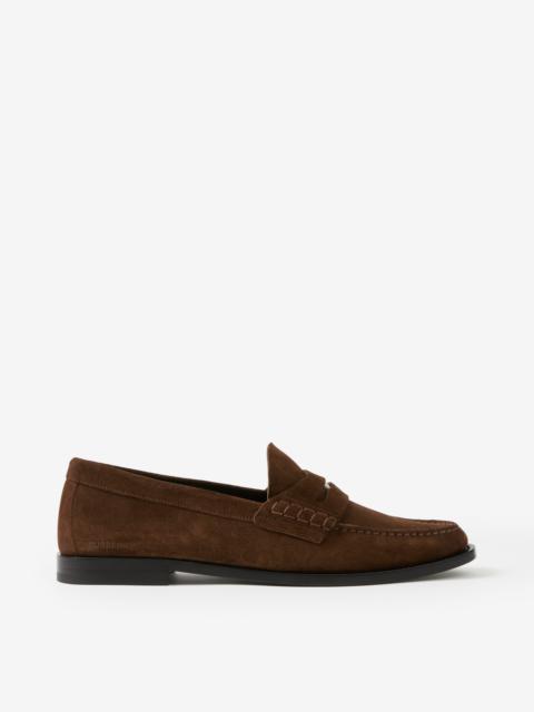 Coin Detail Suede Penny Loafers