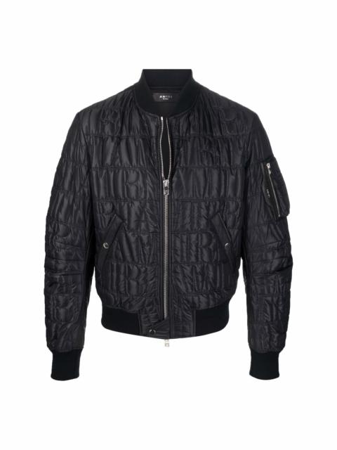 QUILTED LOGO Black Zip Up Bomber "Black"