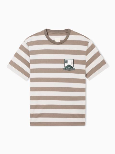 EMPORIO ARMANI EAGLE CLUB STRIPED JERSEY T-SHIRT WITH PATCH