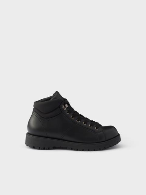 Prada Lace-up leather and Re-Nylon booties