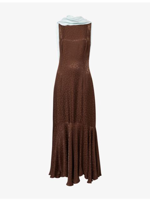 SIEDRÉS Manon Draped-Back Jacquard Satin Maxi Dress