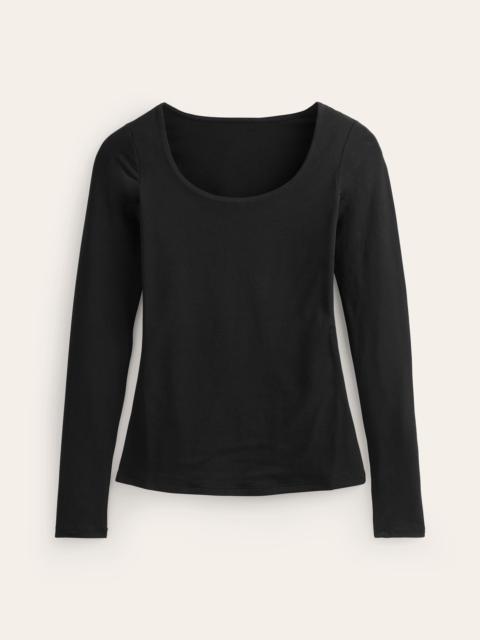 BODEN Double Layer Scoop Long Sleeve-Black