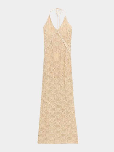 LoveShackFancy Vreya Metallic Crochet Halter Dress
