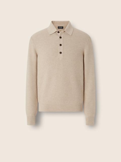 ZEGNA CREAM WHITE MÉLANGE OASI CASHMERE POLO SHIRT