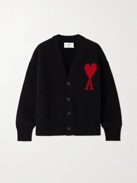 AMI Paris + Net Sustain Intarsia Merino Wool Cardigan