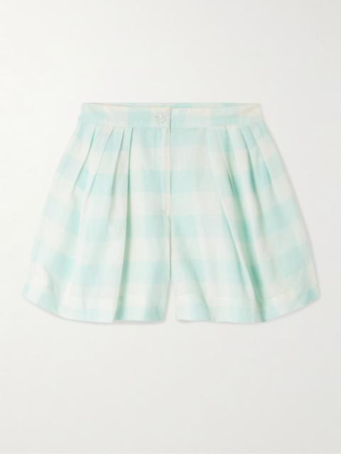 Thierry Colson Kenya pleated checked linen and cotton-blend shorts Mint
