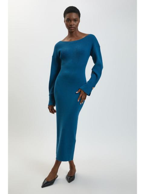 KAREN MILLEN Ribbed Crew Neck Knitted Maxi Dress