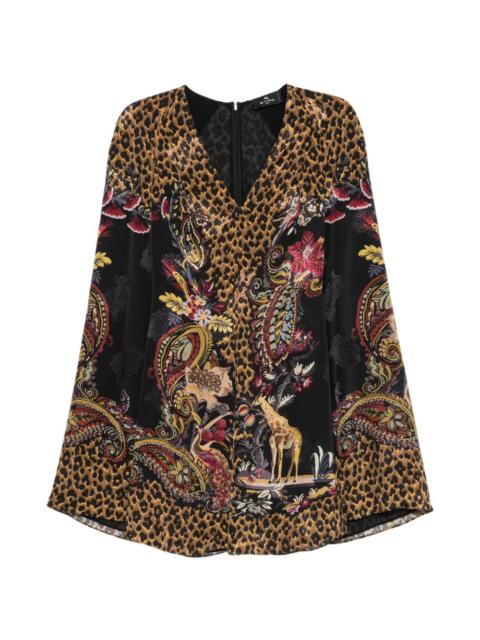 Etro leopard-print cape-sleeve dress