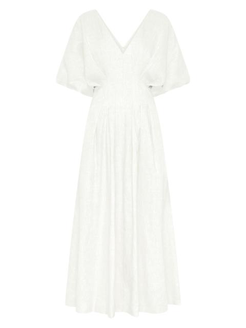 NICHOLAS Women's Vicky Pleated Linen-Blend Midi-Dress - Ivory