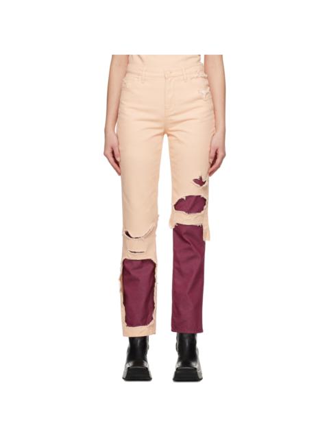 Raf Simons Pink & Burgundy Double Destroyed Jeans