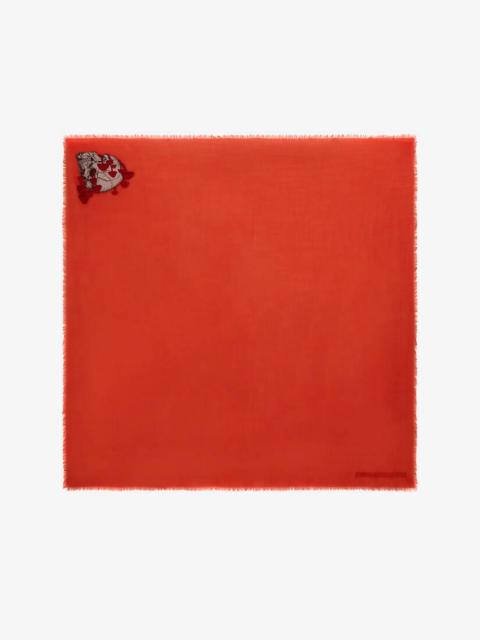 Alexander McQueen Women's Mushroom Skull Shawl in Orange/red