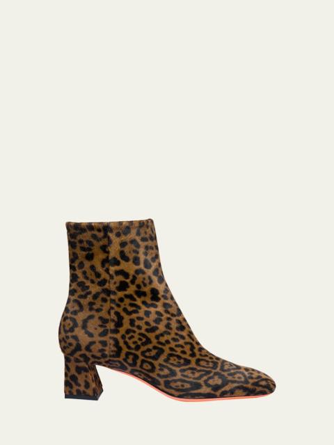 Santoni Marta Leopard Block Heel Booties