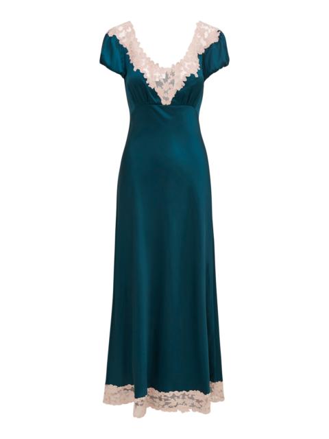 LoveShackFancy Taylis Embroidered Satin Dress green