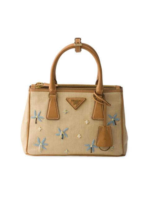 Prada Women's Galleria Small Canvas and Leather Embroidered Top Handle Bag - Beige Khaki