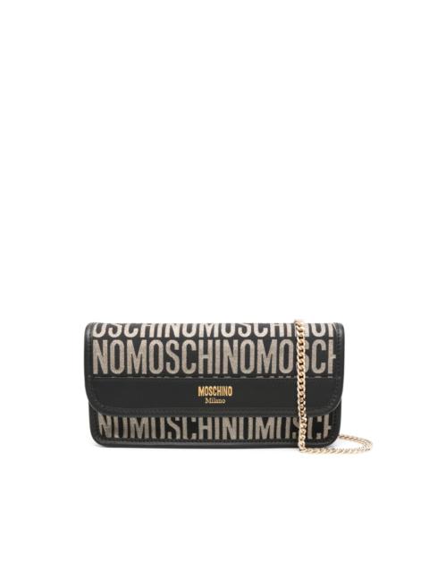 Moschino logo patterned-jacquard clutch bag