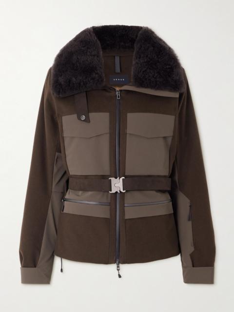 SEASE Belted Plush And Twill-trimmed Wool And Cashmere-blend Felt Down Ski Jacket