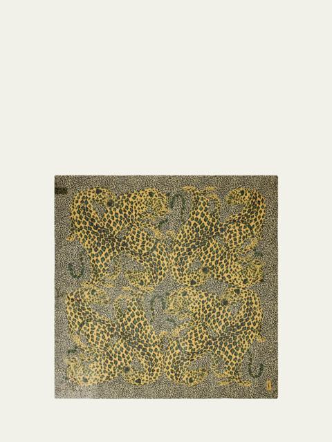 SAINT LAURENT Grand Carre Animal-Print Silk Scarf
