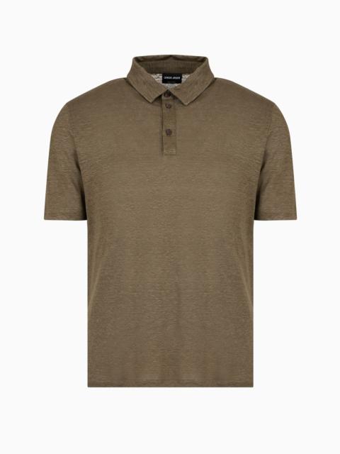 Short-sleeved polo shirt in pure linen jersey