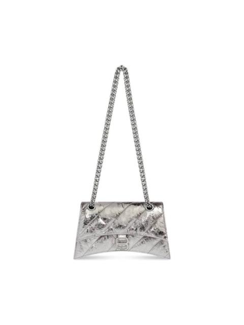 BALENCIAGA Women's Crush Xs Chain Bag Metallized Quilted in Silver