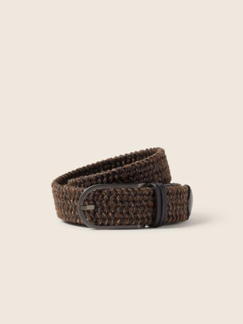 ZEGNA DARK BROWN LEATHER AND WOOL BLEND BELT