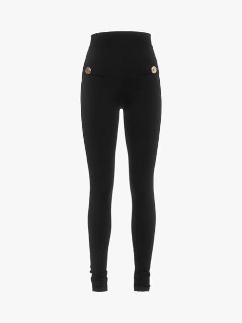 Balmain Black knit leggings with gold-tone buttons
