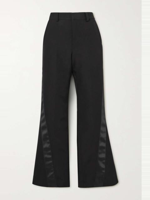 Satin-trimmed silk and cotton-blend flared pants