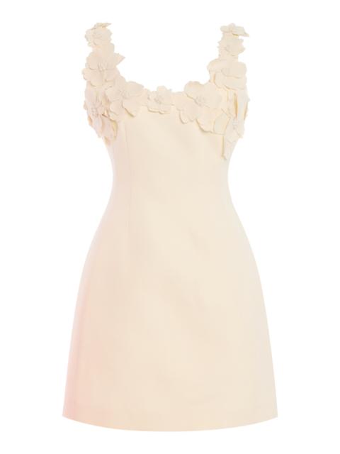 Monique Lhuillier Scoop Neck Sculpted Wool Blend Dress With Floral Neckline off-white