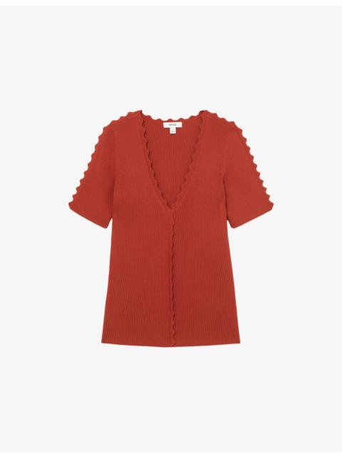 REISS Marcy Scalloped-Trim Knitted Top