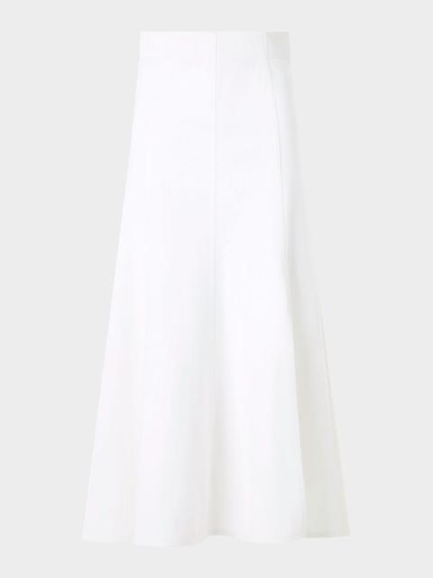 AKRIS High-Waist Front Pleat Stretch Denim Midi Skirt