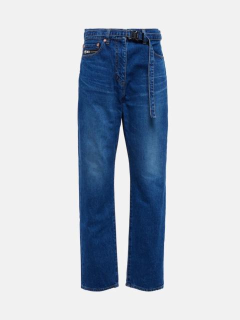 Belted high-rise straight jeans