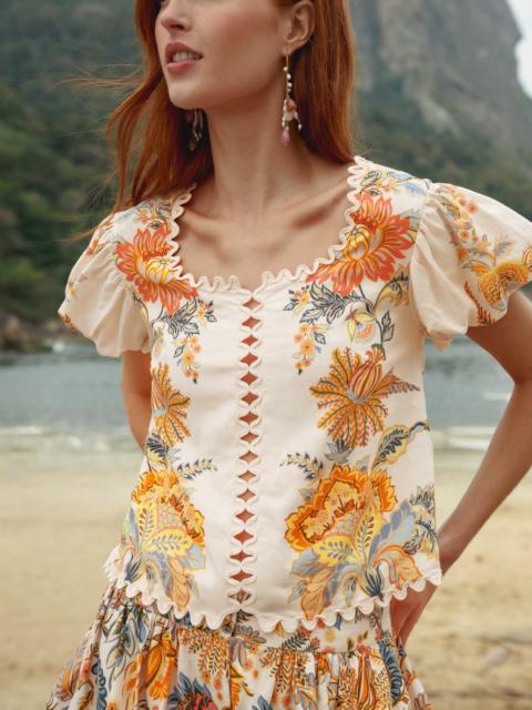 FARM RIO Light Pink Ligia Short Sleeve Lenzing Ecovero Euroflax Blouse
