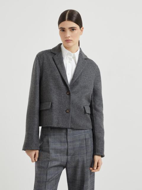 Brunello Cucinelli Hand-crafted virgin wool double cloth cropped blazer with shiny cuffs
