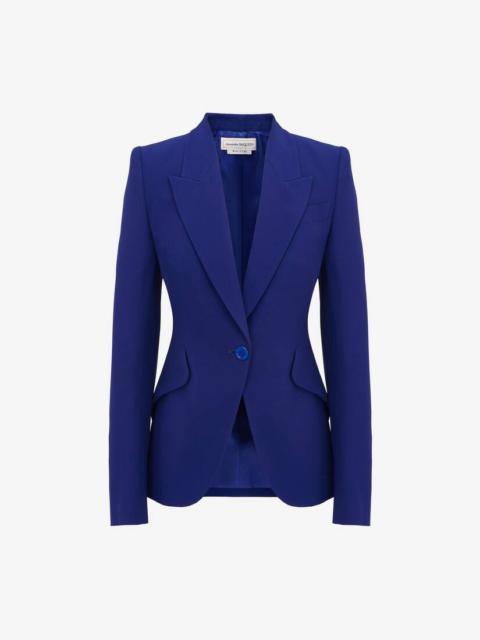 Alexander McQueen Women's Peak Shoulder Leaf Crepe Jacket in Electric Navy